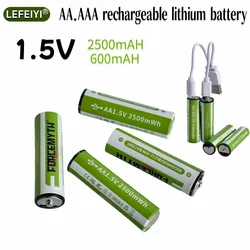 AA AAA Rechargeable Battery 1.5V, USB Rechargeable Lithium Polymer Battery, 2500mAh