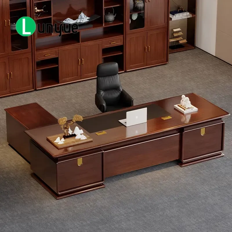 Modern Commercial Office Computer Desk with Side Cabinet E0 Grade Wood Material High End Executive Workstation for Home