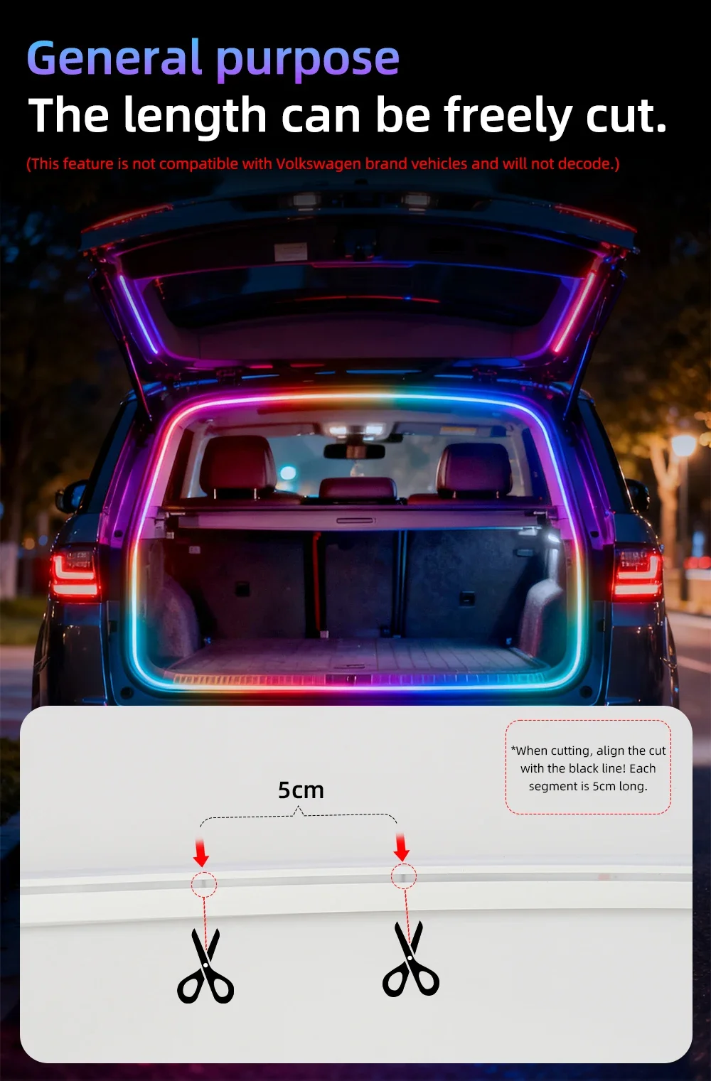 Dynamische Fließende Kofferraum-Lichtleiste für SUV 400cm Flexibler Mehrfarbiger RGB-Neon-Ambientebeleuchtung 12V App-Steuerung Umgebungslicht – Detail 9