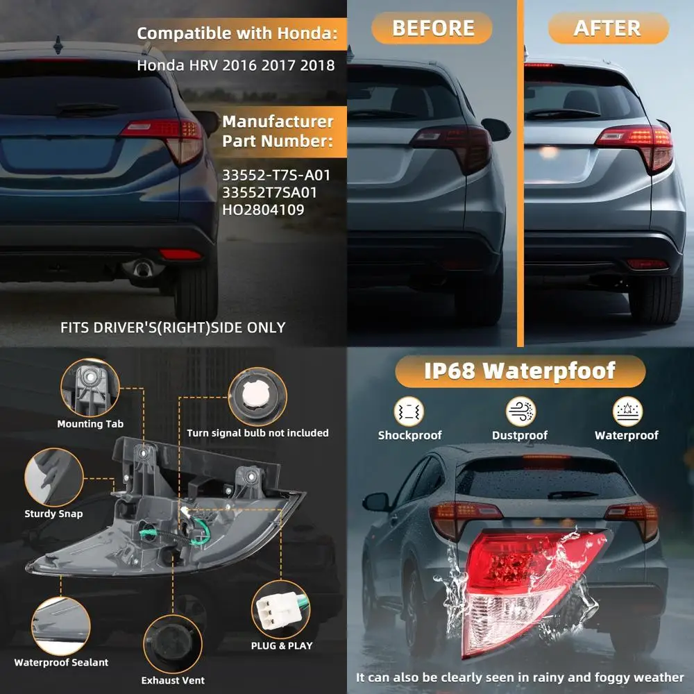 

Honda HR-V 2016-2018 правый светодиодный задний стоп-сигнал со стороны пассажира в сборе, OEM HO280510933502T7SA01