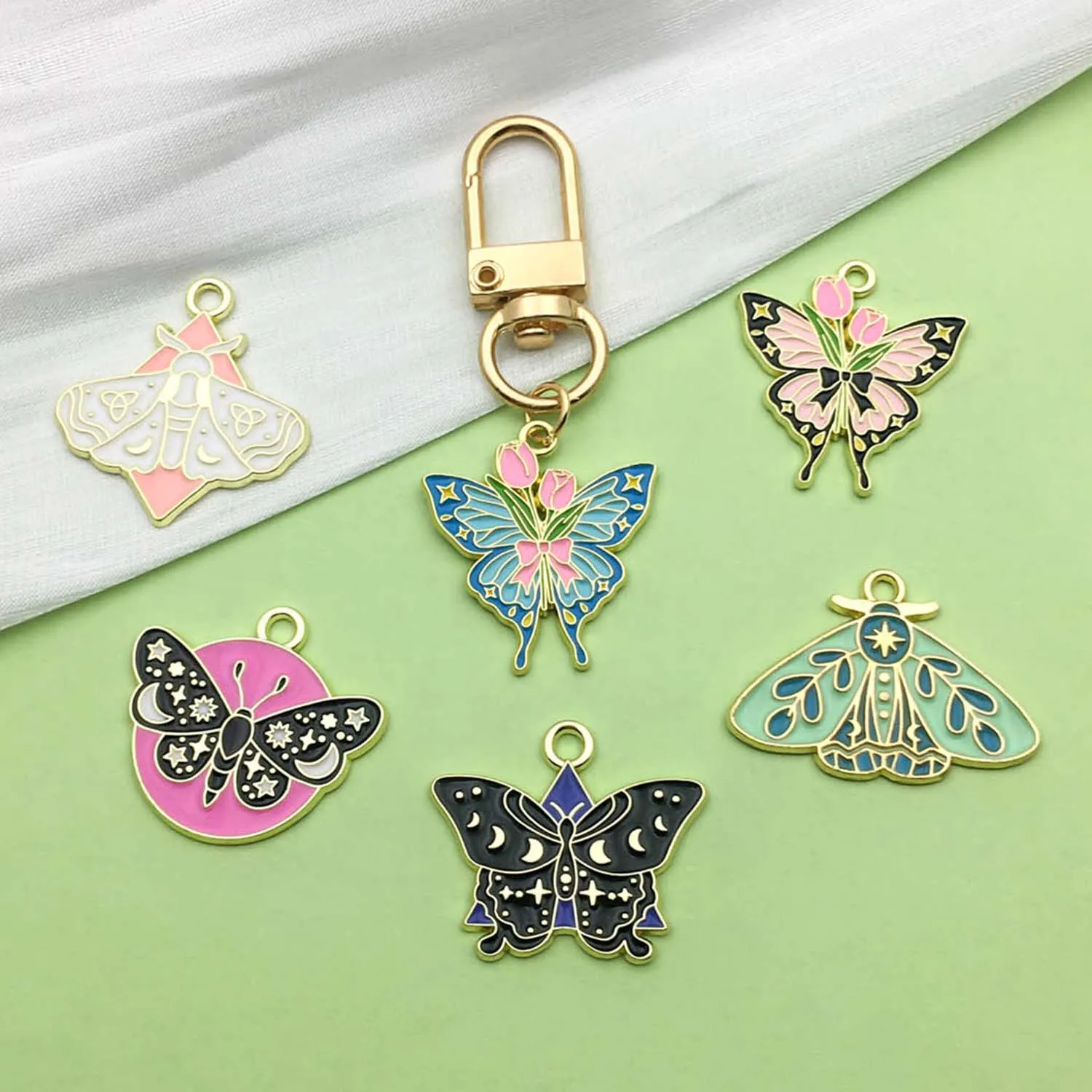 10/12pcs Enamel Colorful Halloween Charms Exquisite Pattern Moth Butterfly Design Pendants for DIY Jewelry Making Accessories