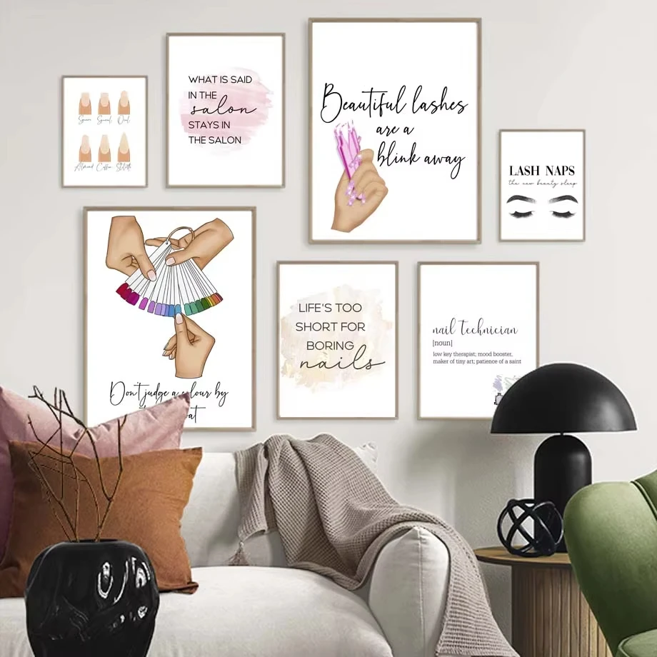 Modern Beauty Salon Nail and Eyelash Art Posters  Nail Art Quotes on Canvas Wall Decor  Nail Salon and Girls' Room Decor