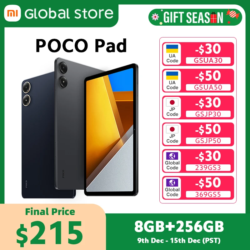 POCO Pad Küresel Sürüm Tabletler RAM 8GB ROM 256GB 10000mAh Pil 33W Hızlı Şarj 12.1\