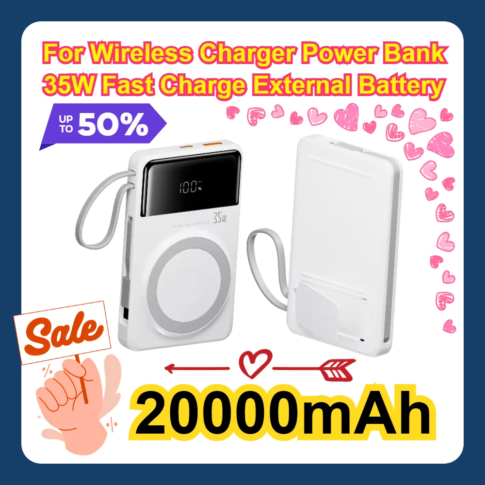 

For IPhone 16 15 Travel 20000mAh Powerbank for Wireless Charger Power Bank 35W Fast Charge External Battery with Bracket