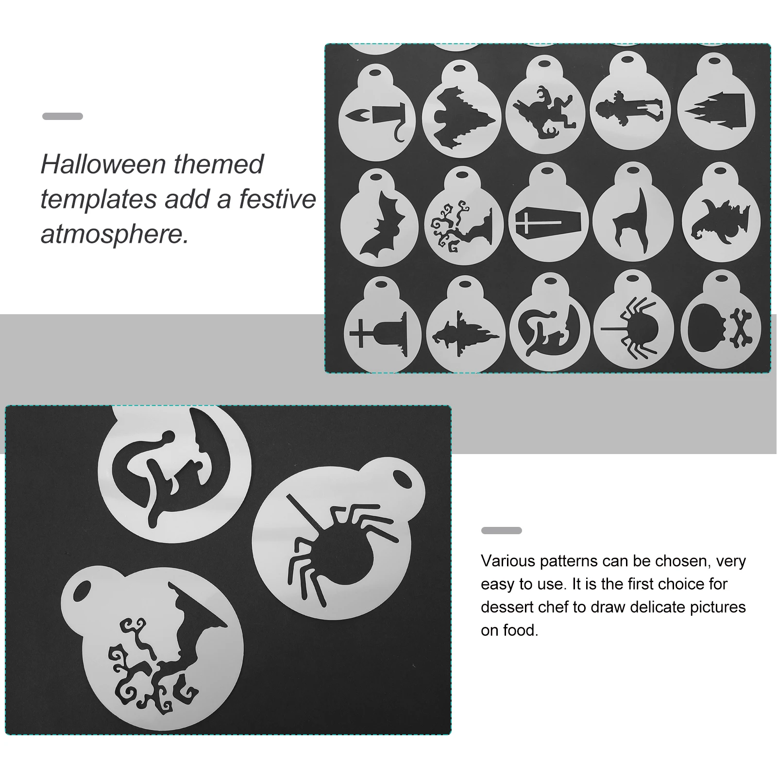 

24Pcs Halloween Themed Stencils Plastic Cake Templates Dessert DIY Drawing Tools Plastic Coffee Templates Baking Cake Stencils