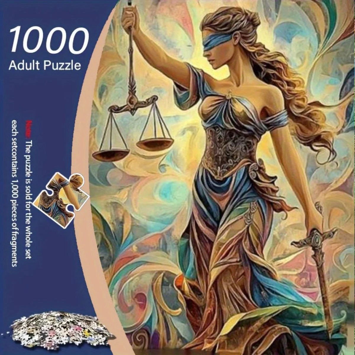 1000 قطعة من لغز العدالة للسيدات مع موازين العدالة والسيف - عداد السيدة معصوب العينين، لغز تشالنجر كبير بدون إطار لـ A