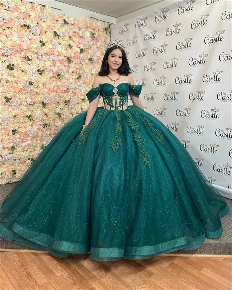 

Green Off-Shoulder Beaded Quinceanera Dresses For Prom & Graduation