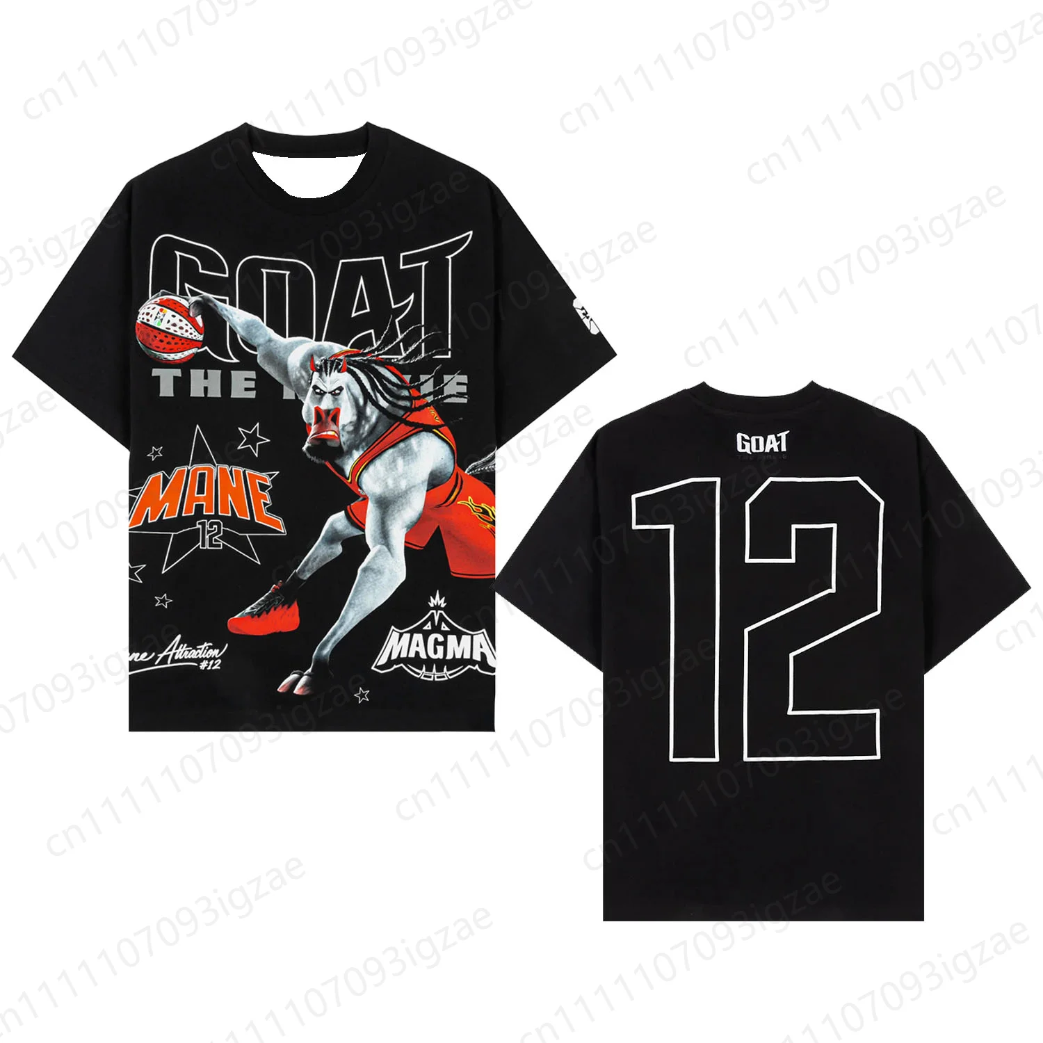 Camiseta de Manga Corta Oversize con Gráfico de Doble Cara de la Película GOAT The Movie Mane 12 Magma Team Basketball, Unisex, Casual, Verano 2026