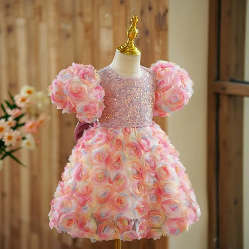 Birthday Party Dresses For Girls A4862 Vestidos Bridesmaid Dresses New Children's Sequins Evening Gown Host's Piano Performance