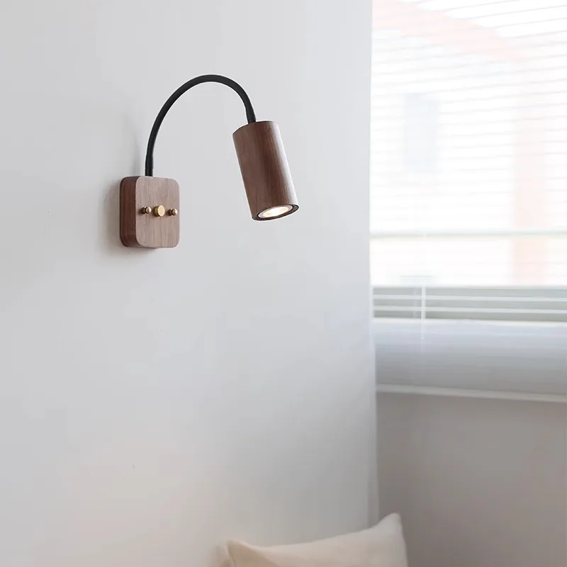 Imagem -04 - Wabi-sabi Walnut Wood Led Spotlight Arandelas de Parede de Estilo Moderno para Sala de Estar Corredor Varanda e Cabeceira Holofotes de 360 °