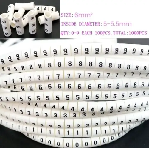 

1000pcs/set print Cable Markers 2.5-6mm² Letter number 0-9 Circle Cable Wire DIY