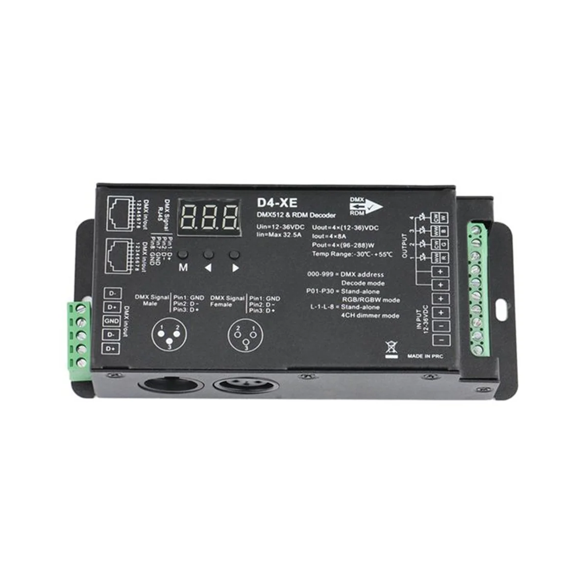 Controlador de decodificador DMX de 4 canales, D4-XE, PWM, atenuación libre de parpadeo, 12V-36V, pantalla Digital, 2000Hz, 500HZ, para luces LED RGB