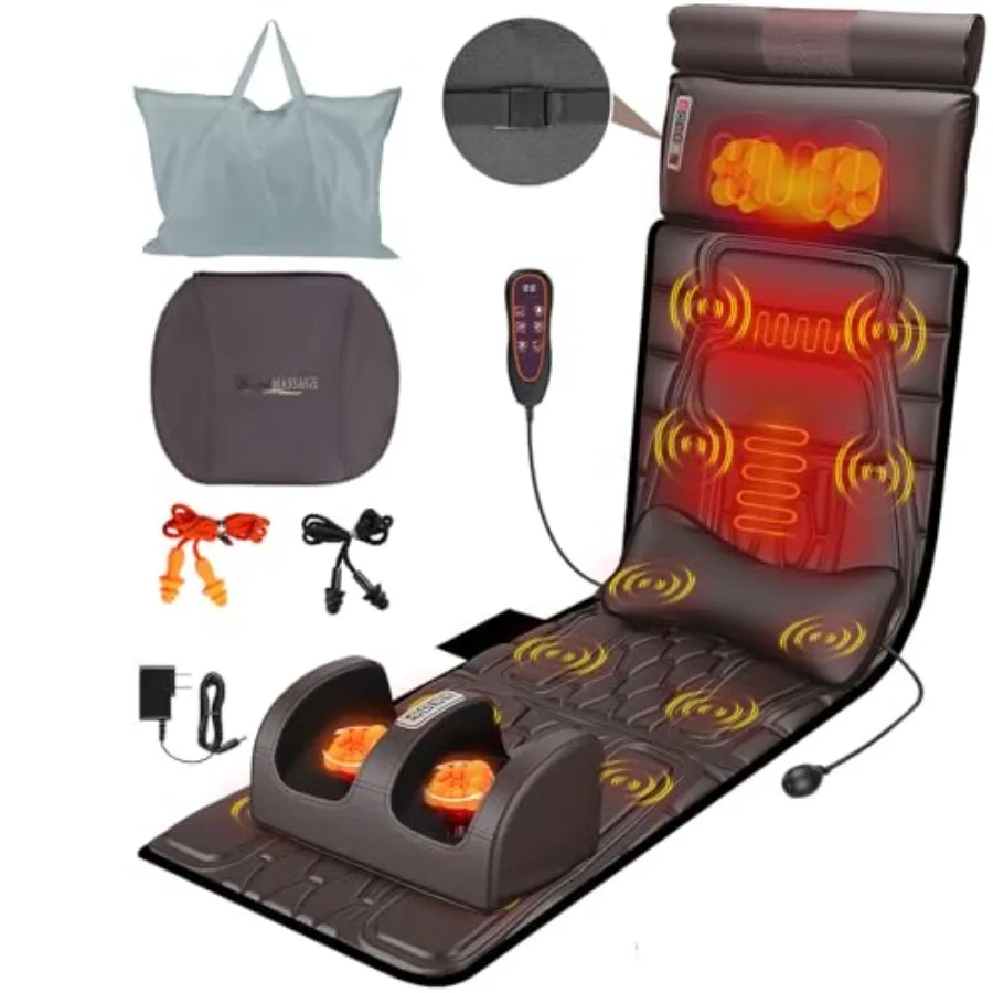 

Массажный коврик для всего тела с подогревом и подвижной подушкой-массажером для шеи и спины, а также массажером для ног, массажный матрас с верхним слоем