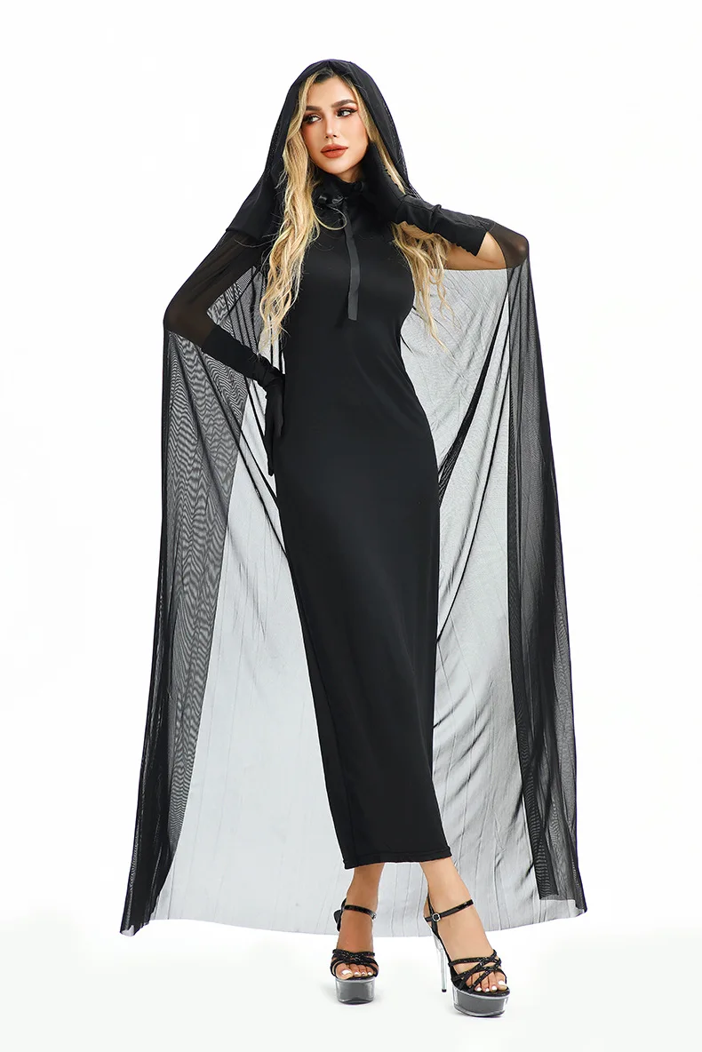 Robe Sorcière Gothique Noire avec Cape à Capuche et Gants – photo 9