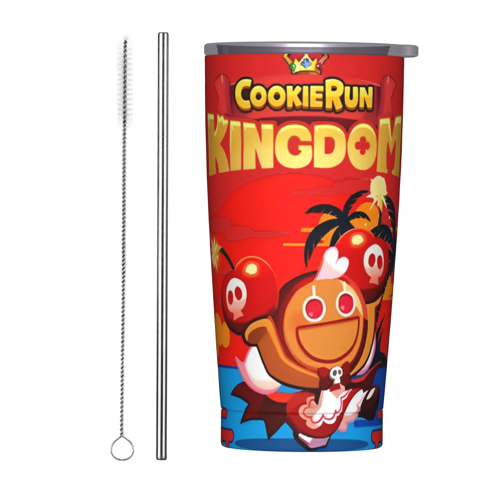 Summer Cookie Cherry cookie Tumbler Vacuum Insulated Cookie Run Kingdom Coffee Cups with Lid Straw Outdoor Mug Water Bottle 20oz
