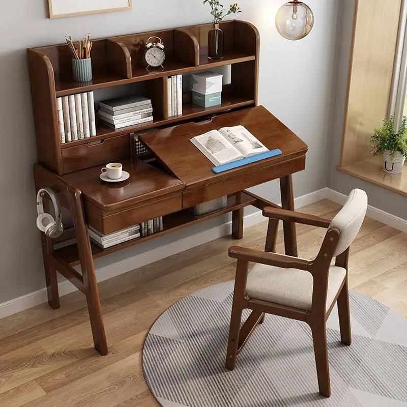 *Multifunctional Solid Wood Foldable Study Table Chair Set with Drawer Durable for Primary Secondary School Boys Girls