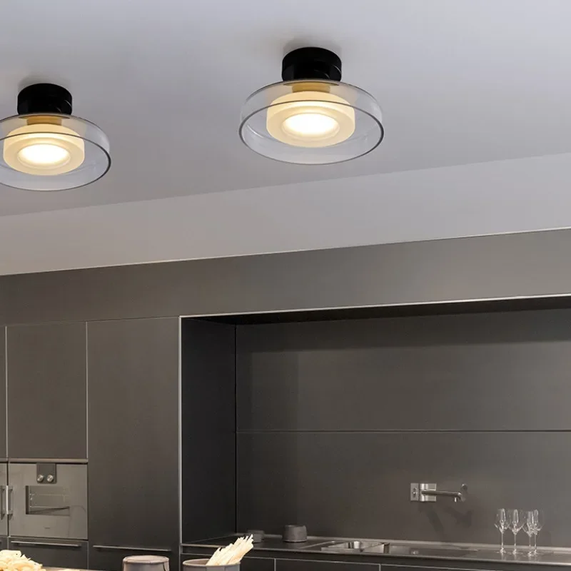 SANDYHA Nordic Circular Wall Lamp Glass Foyer Corridor Light LED Lighting Fixture for Home Decor In Bedroom Living Room Hotel