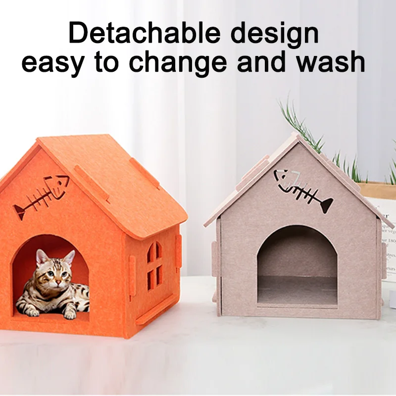 Soft Felt Cat Bed Detachable Washable Cat Hiding Cave Sleeping Pet House Nest for Small Dog Cat Pet Supplies