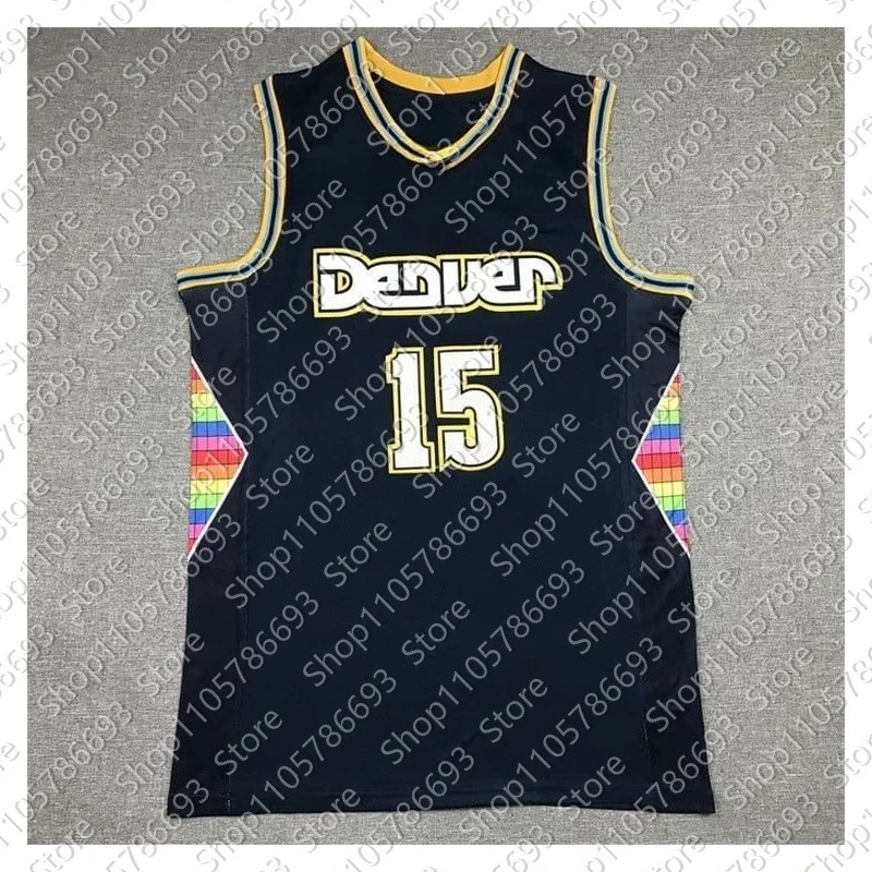 Nuggets Team No. 15 Family Basketball Quick Drying 3D Printed Alphanumeric Casual Thin Tank Top with Black Rainbow Border