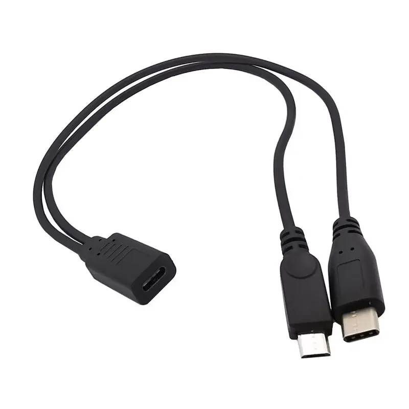 30cm USB 1/2 Type-C Female to Type-C Male Plus Micro USB Male Phone Charging Tablet Connection Cable