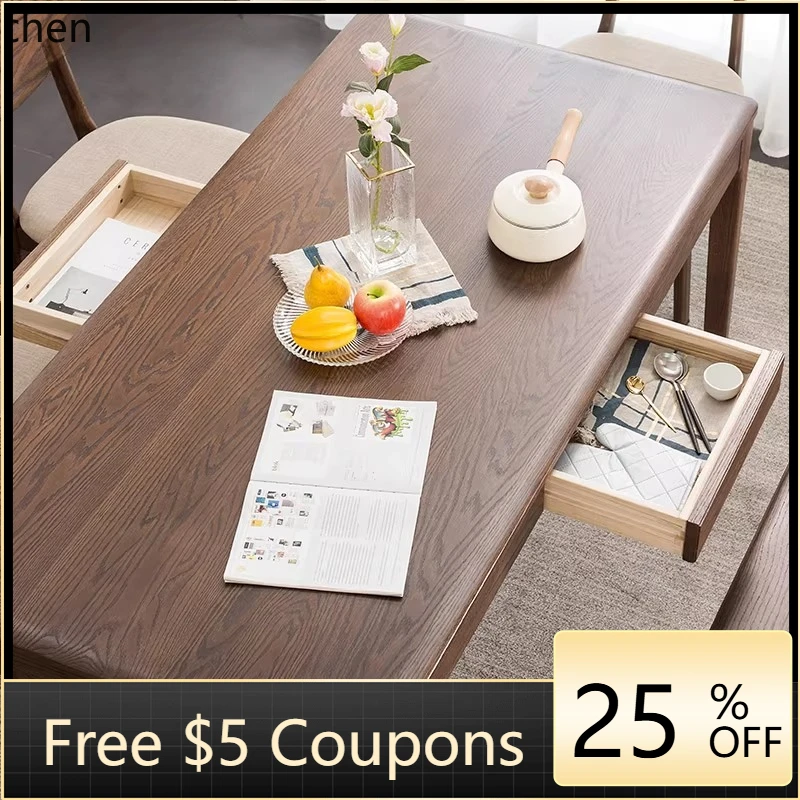 

pure solid wood dining table and chairs combination red oak dining table 1.2/1 4/1.6 meters modern furniture