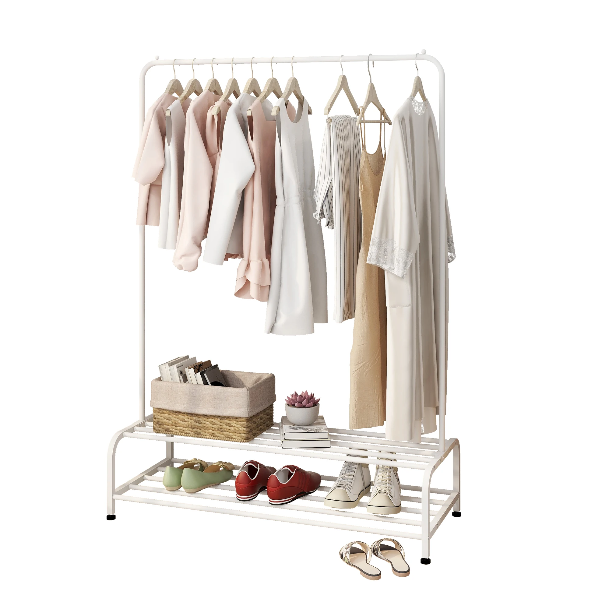 

Practical Clothes Dryer Clothing Garment Rack with Shelves Metal Cloth Hanger Rack Stand Rack White/Black/Pink[US-Stock]