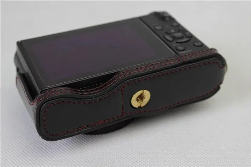 Genuíno couro real proteger câmera meio caso aperto para panasonic lx10 DMC-LX10