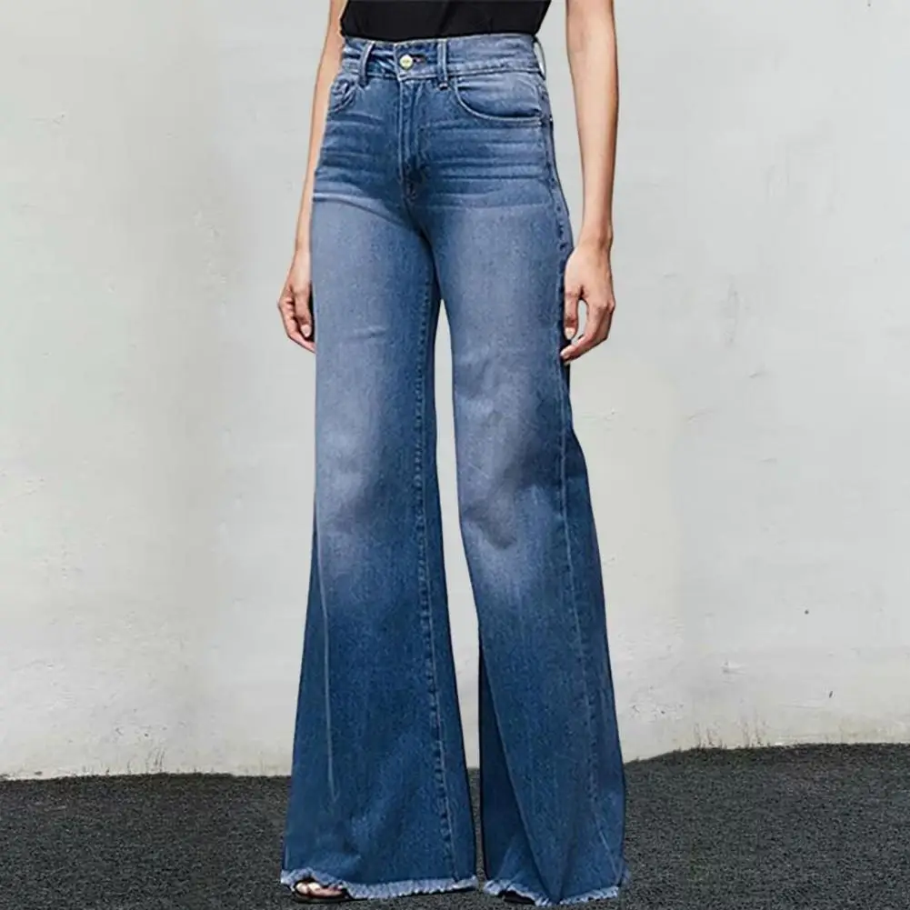 Women Wide Leg Jeans Tassel Fashion Plus Size Ladies Jeans Slimming Fit Flared Denim Pants Mid-Waist Flare Jeans Streetwear