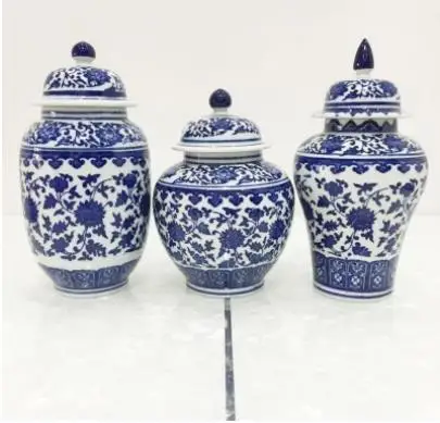 New Ceramic Tea Pot Blue and White Porcelain Decoration of Coffee Beans Sealed Storage Classical Household