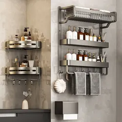 2-Layer Bathroom Multifunctional Towel Bar Towel Rack Aluminum Multi-Layer Wall-Mounted Storage Space Bathroom Accessories