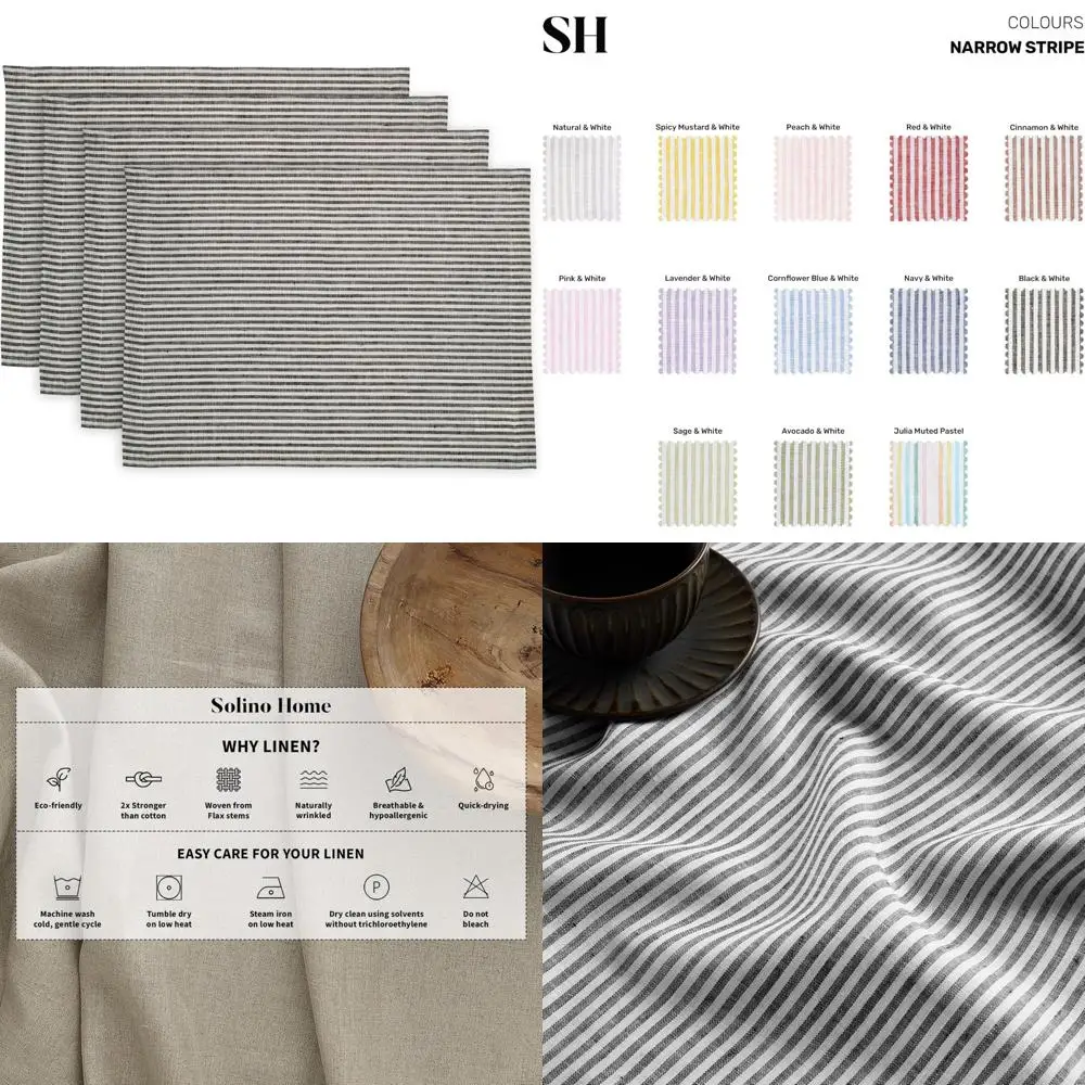 

Подставки из чистого льна в черно-белую полоску — набор из 4 шт., 14x19 дюймов, идеально подходят для осенней столовой и развлечения