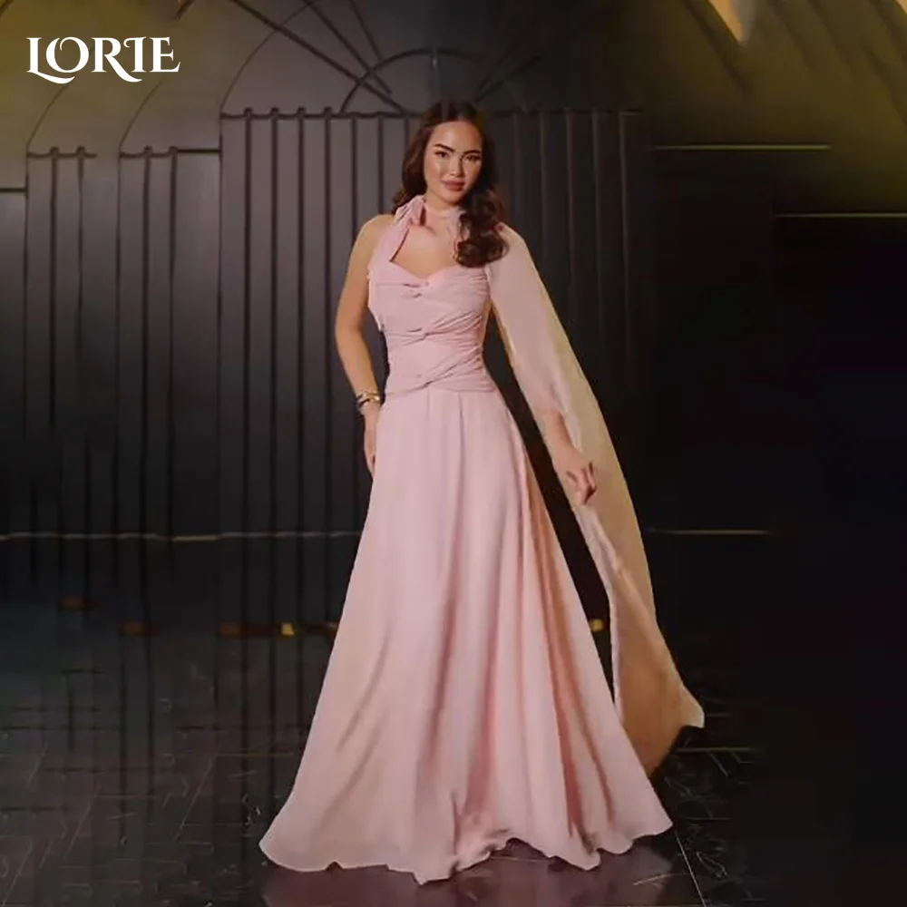 

LORIE Sexy Crepe Mermaid Evening Dress Halter Deep Neck Chiffon Princess Prom Dress A-Line Shiny Pleats Party Gown Customized