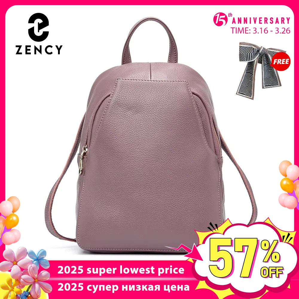 Zency Charm Women Backpack 100% Genuine Leather Anti-theft Button Elegant Female Travel Bags Schoolbag For Girl Holiday Knapsack