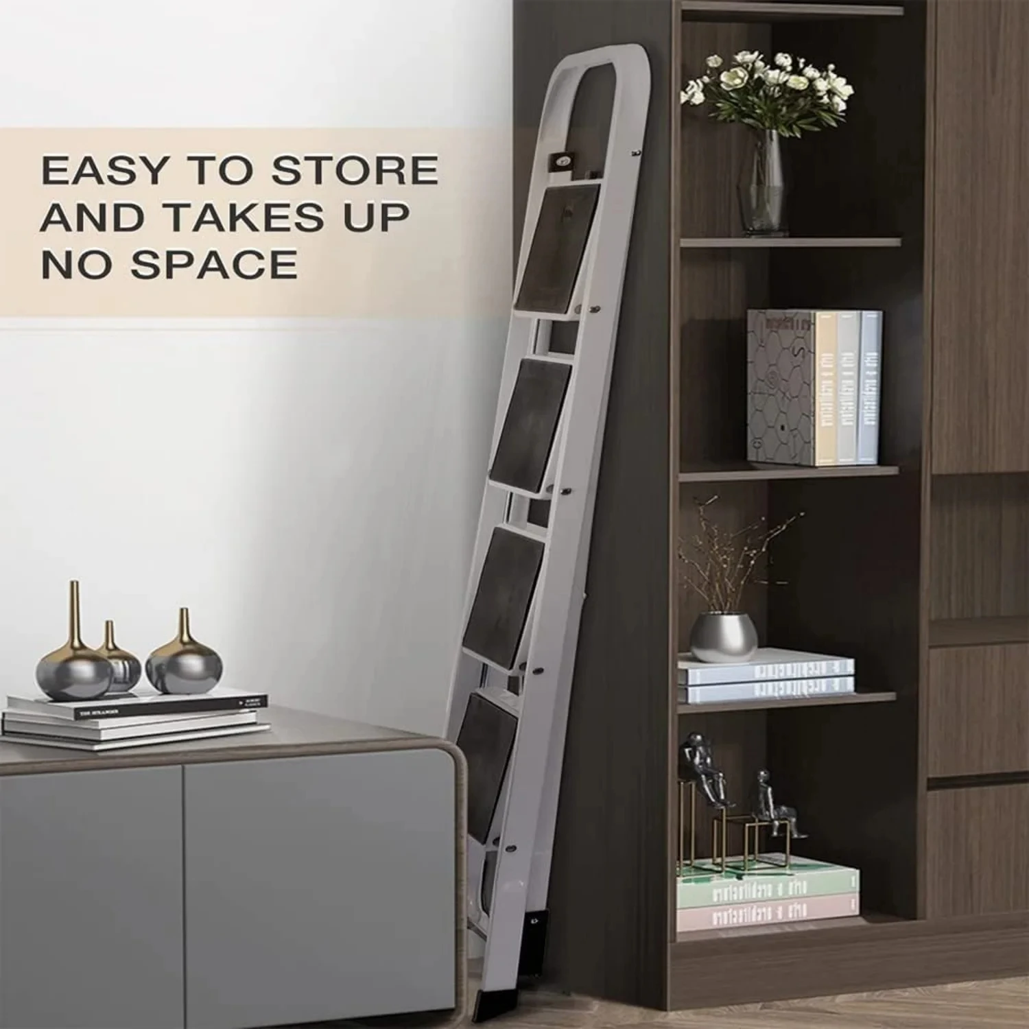BRIEFNESS 4-stopniowa składana drabina z antypoślizgowymi pedałami - lekki składany stołek do kuchni, domu, garażu Przenośna drabina