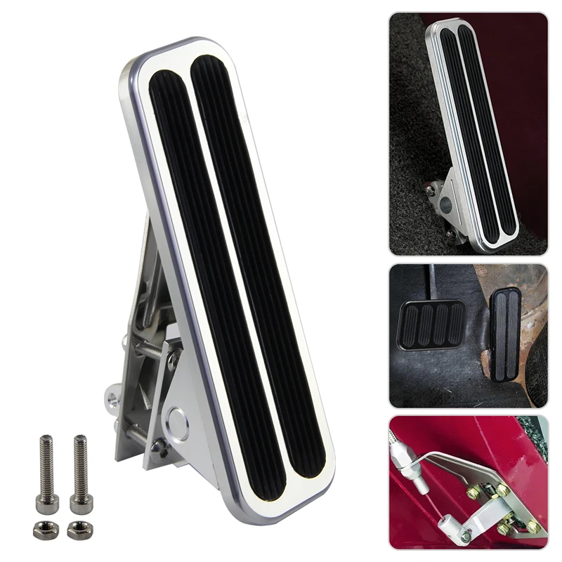 BILLET POLISHED ALUMINUM FLOOR MOUNT GAS THROTTLE PEDAL FIT  FOR CHEVY FORD MOPAR UNIVERSAL BLACK/SILVER