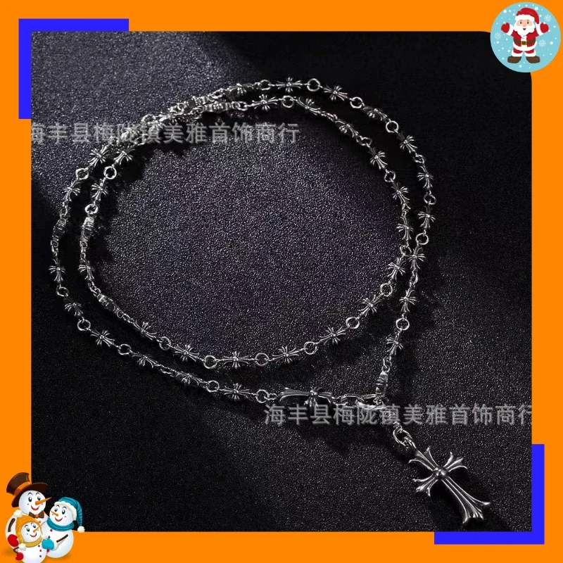 New Tide Brand Classic Cross Pendant, Telescopic Necklace Jewelry, Men's and Women's Sweater Chain