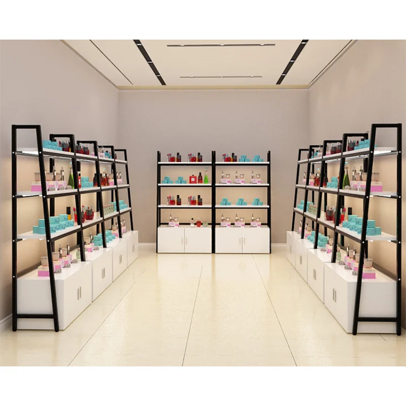 （customized）Cosmetic Display Shelf  with Light Cheap Beauty Makeup Store Fixtures Display Cabinet Cosmetic