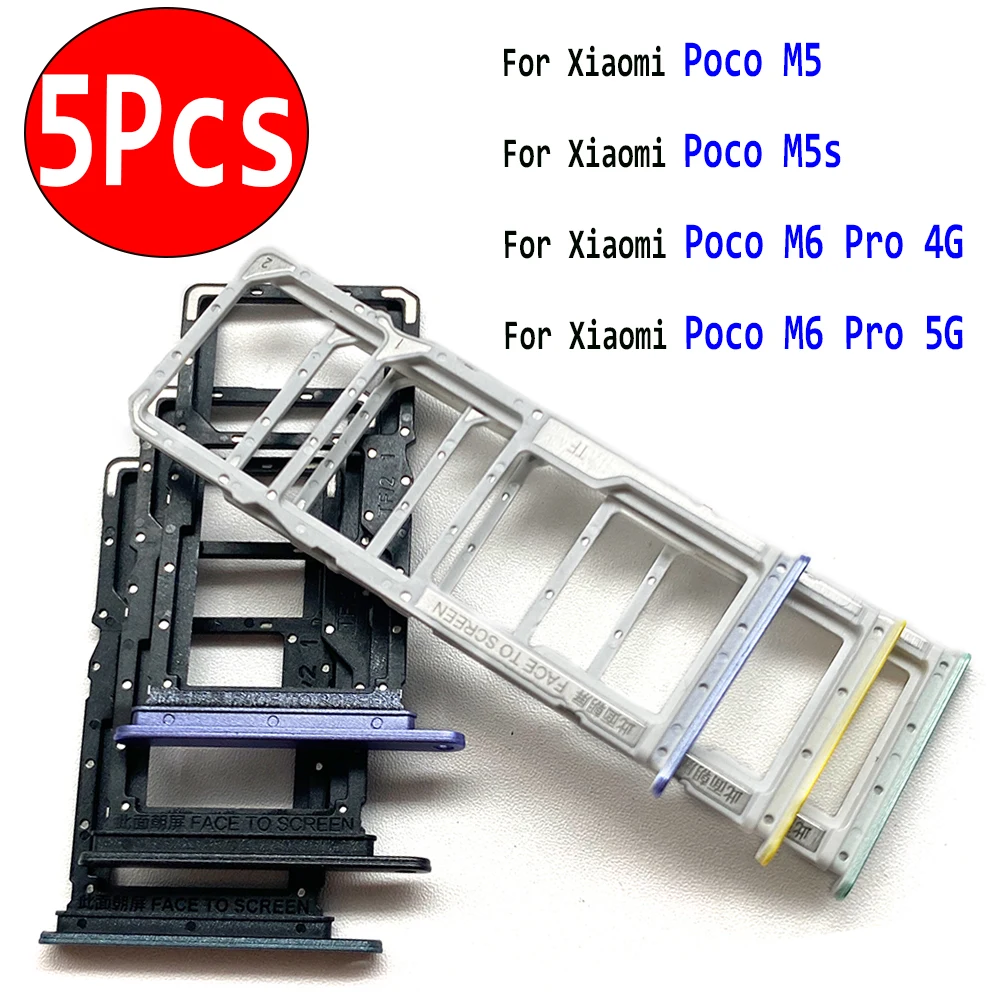 

5Pcs，NEW SIM Card Tray chip slot drawer Holder Adapter Accessories For Xiaomi Poco M5 M5S M6 Pro 4G 5G