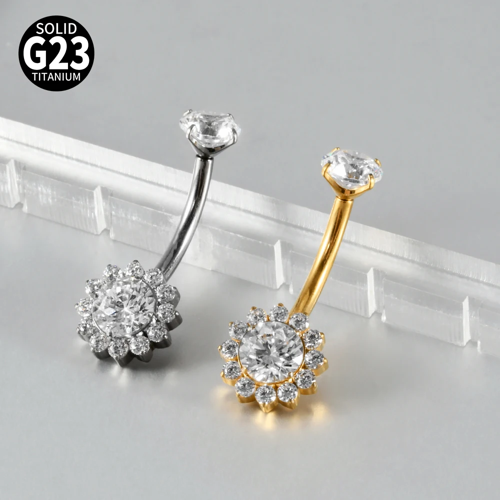 Titanium Carved Zircon Belly Button Stud, 1PC