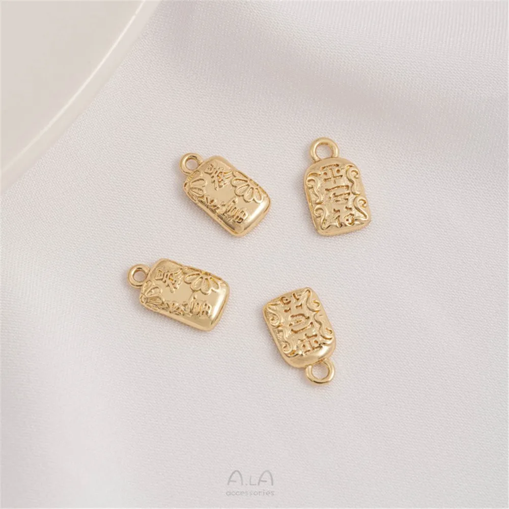 

14K Bag Gold Tag Safety Charm Small Pendant Handmade Diy Bracelet Jewelry Small Pendant Accessories