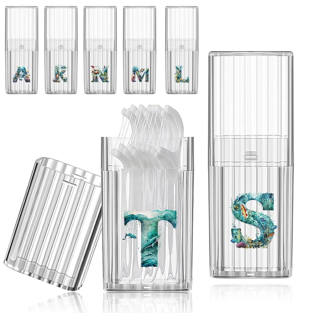 

Dental Floss Box Transparent Portable Toothpick Case Cotton Swab Organizer Box Multifunctional For Outdoor Fish Letter Pattern