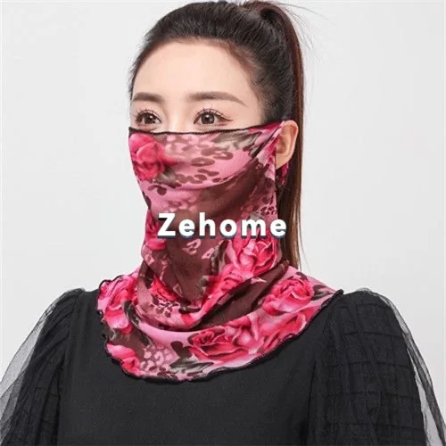 New scarf, mask, Korean version of fashion full face neck guard, neck cover, thin gauze, versatile silk scarf, women's ear veil