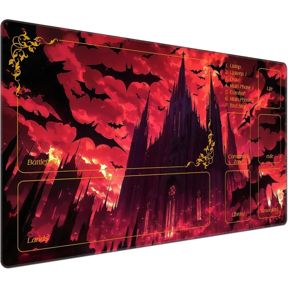 Gothic Castle Zoned TCG Play Mat Durable Smooth Tabletop Deskpad Party Gathering Card GameMat Non-slip Keyboard PC Game MousePad