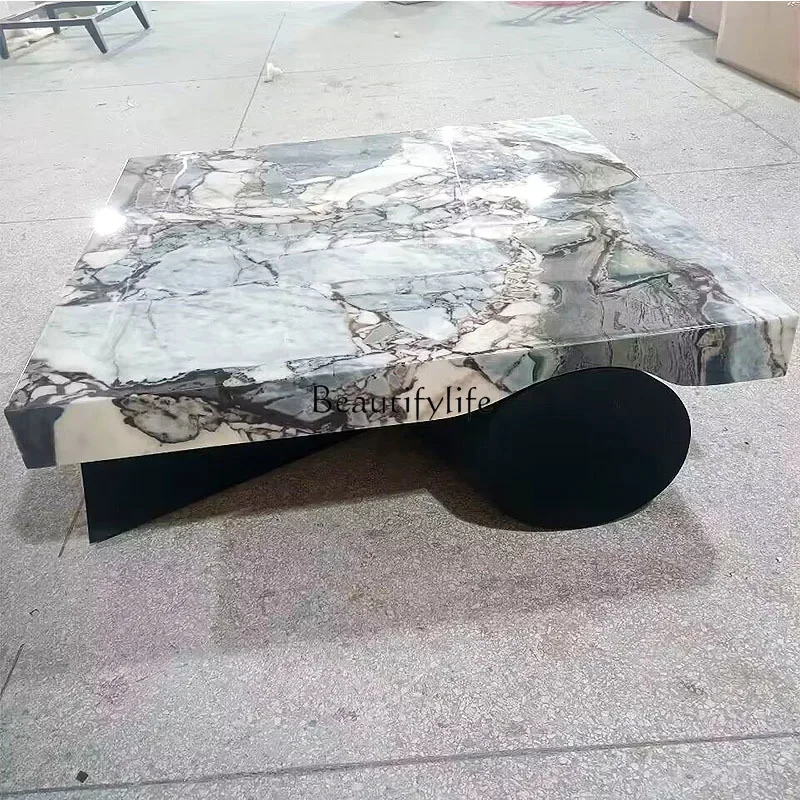 

yj5 Modern light luxury coffee table marble high-end Italian minimalist wood grain black paint tea table