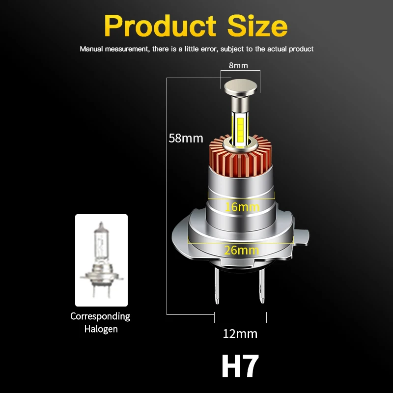 1/2PCS Canbus 360 H7 LED Headlight Car Light Bulbs 4 Sides 72W 30000LM High Power Canbus Headlamp Plug & Play Super Bright 6000K
