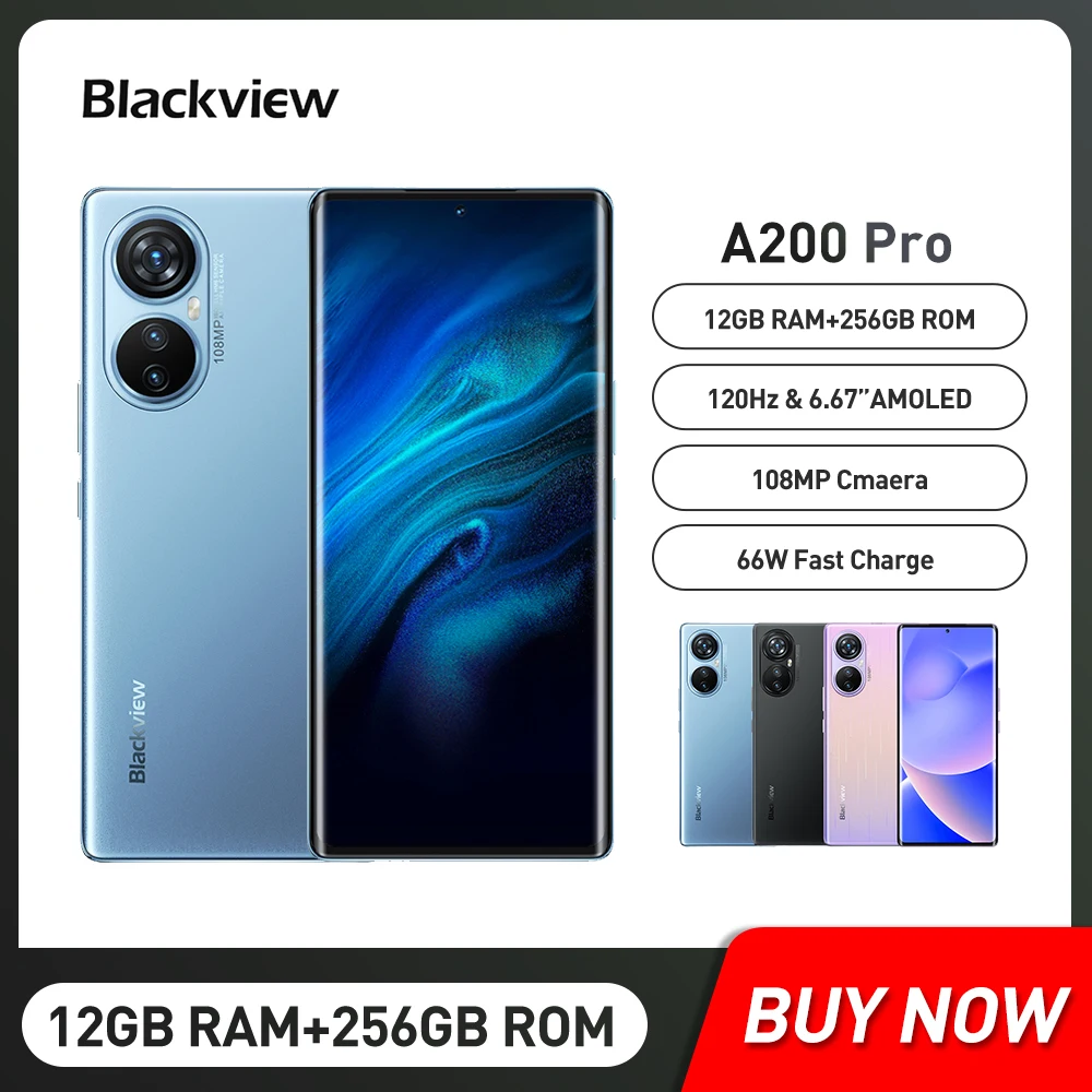 Blackview A200 Pro Smartphone Android 13 Octa Core 6.67 Inch 12GB+256GB AMOLED Curved Display Mobile Phone 108MP 5050mAh 66W NFC