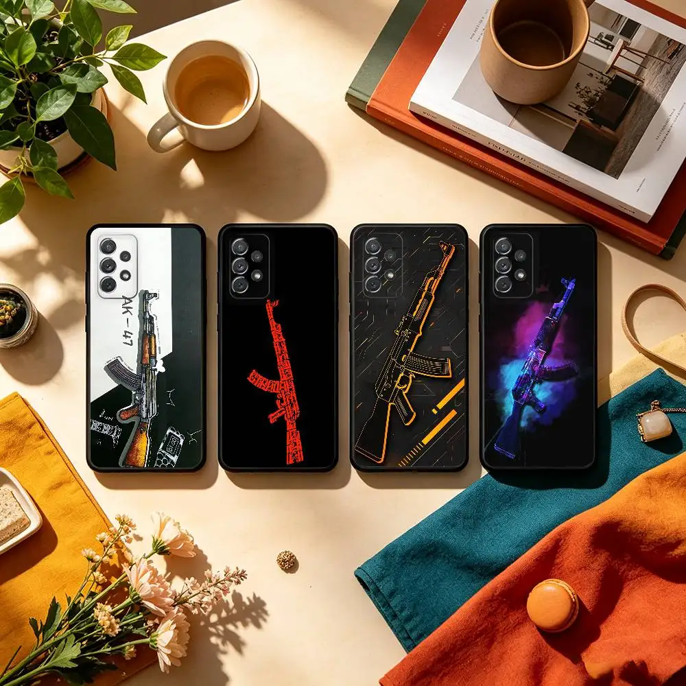 AK47 Handgun Gun BUllets  Soft Silicone Black Cover Phone Case For Samsung Galaxy A73,A72,A71,A70,A53,A52,A51