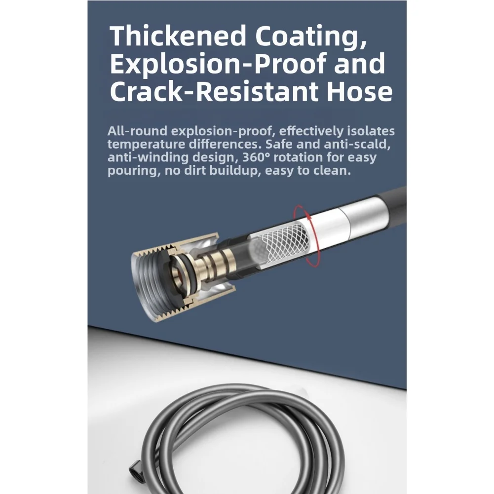 Selang Shower PVC Anti-Kusut 1,5m untuk Aksesoris Kamar Mandi, Sambungan Putar Bebas untuk Membersihkan Rumah