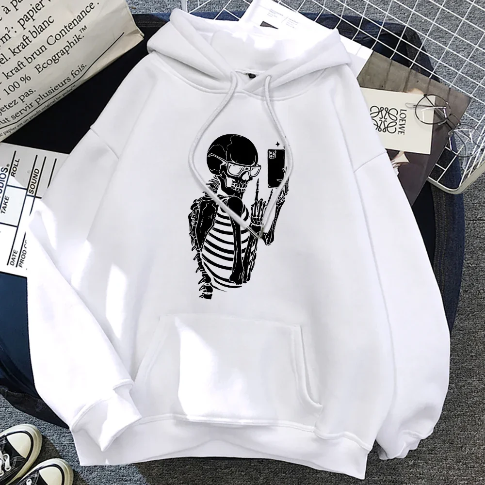 Plus Size Skeleton : Watch My Cool Selfie Pattern Hoody Women Man Crewneck Fleece Clothing Autumn Winter Hoodie Hoodies