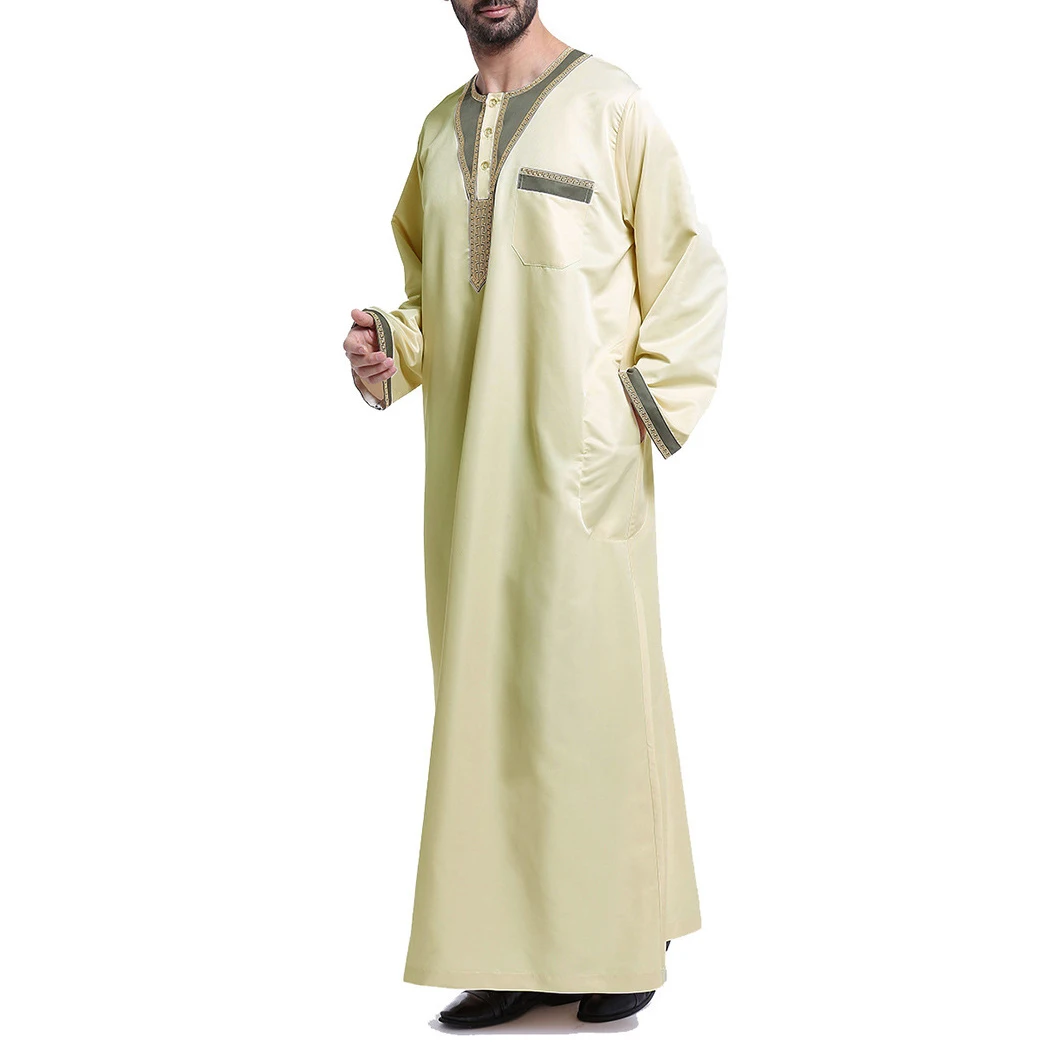 وصل حديثًا لعام 2026 فستان طويل دبي للرجال رداء قفطان متين يسمح بمرور الهواء عباية إسلامية عرقية مغربية للرجال